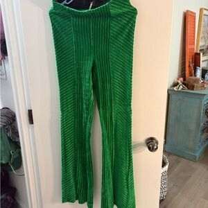 Free People Green Velvet Flare Pants